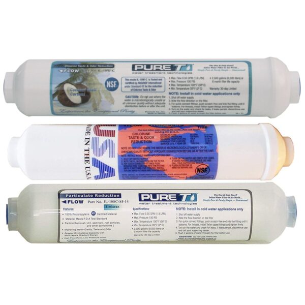 Universal 3 Filter Set for 4-stage RO Systems, including 5m Sediment, T28 GAC and T33 GAC filters