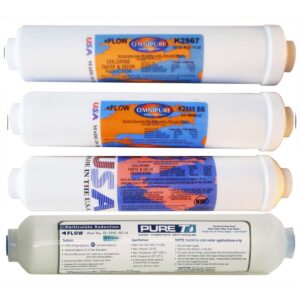 4 Filter Set for 5-stage Antibacterial Countertop RO Systems, including Sediment, T28, DI filter close to 0ppm  and antibacterial K2567-BB  inline filter cartridges