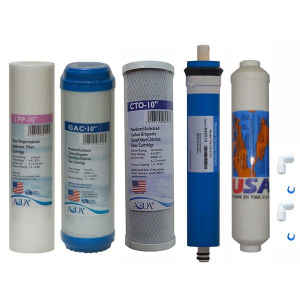5 stage Reverse Osmosis Replacement Filter set with 75 GPD membrane, for undersink RO system