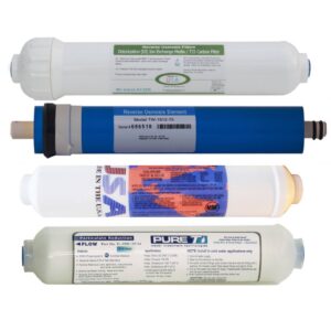 4 Filter Set for 4-stage Aquarium Countertop RO Systems, including Sediment, 75 or 150 GPD membrane,T28 and DI inline filter cartridges - Image 1