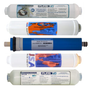 5 Filter Set for 5-stage Universal Countertop RO Systems, including Sediment, T28, 75 or 150 GPD membrane, DI close to 0ppm and T33 inline filter cartridges