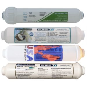 4 Filter Set for 5-stage Remineralization Countertop RO Systems, including Sediment, T28, T33 & 4-in-1 Mineral inline filter cartridges