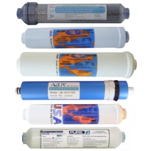 Universal 6 Filter Set for 6-stage Heavy Duty Countertop RO Systems, including Sediment, T28, 100 GPD membrane, Softener, K2567-BB & 3-in1 Alkaline inline filter cartridges